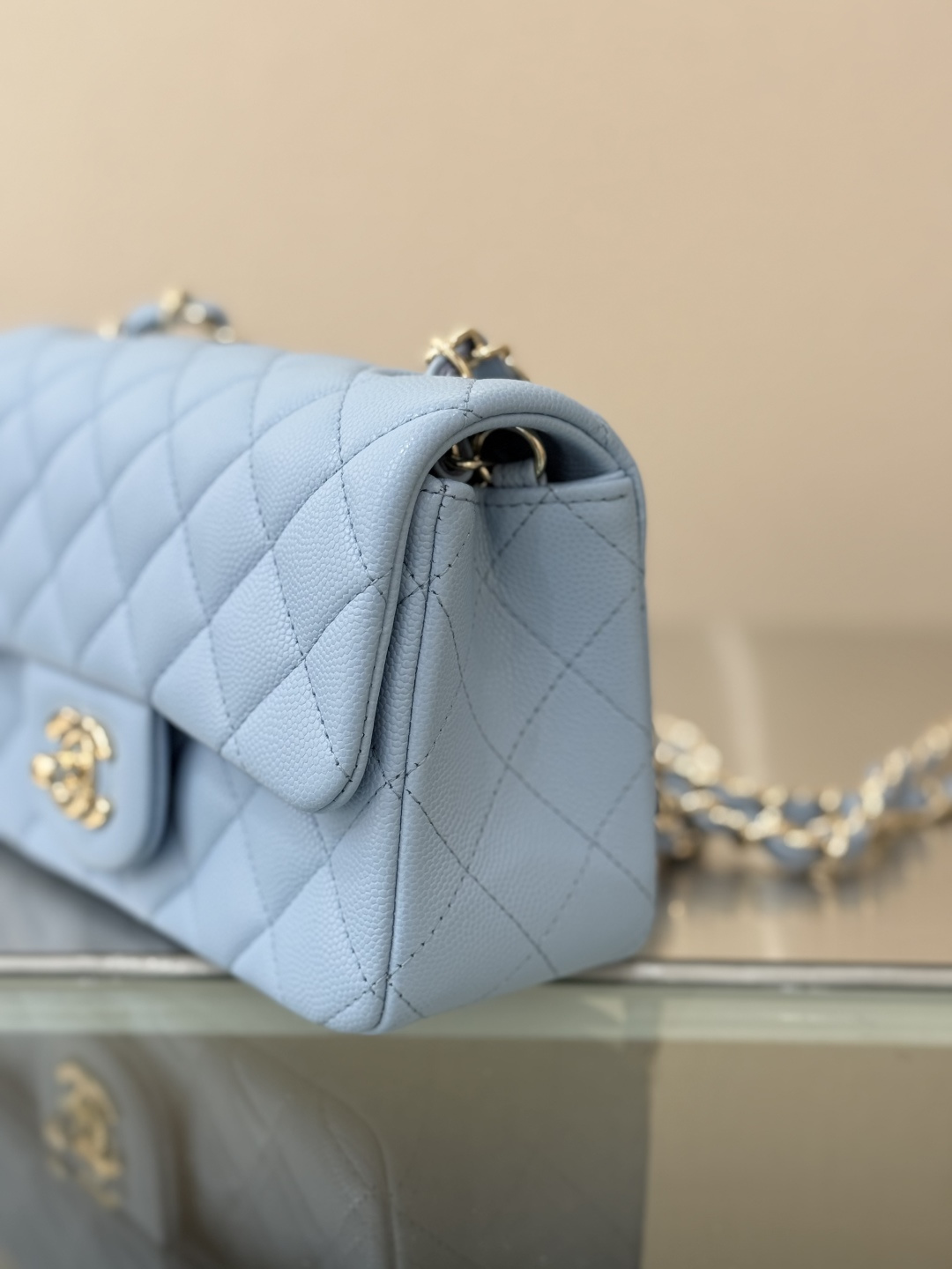 Mini Classic Flap Handbag（Creamy Blue） - Mocuir