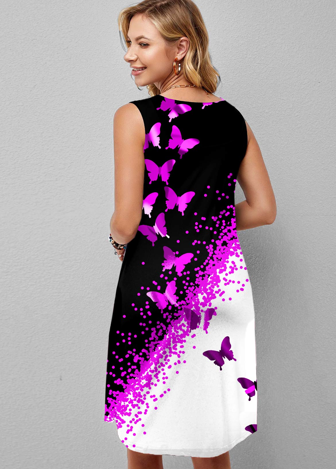 Butterfly Print Contrast Double Pocket Dress
