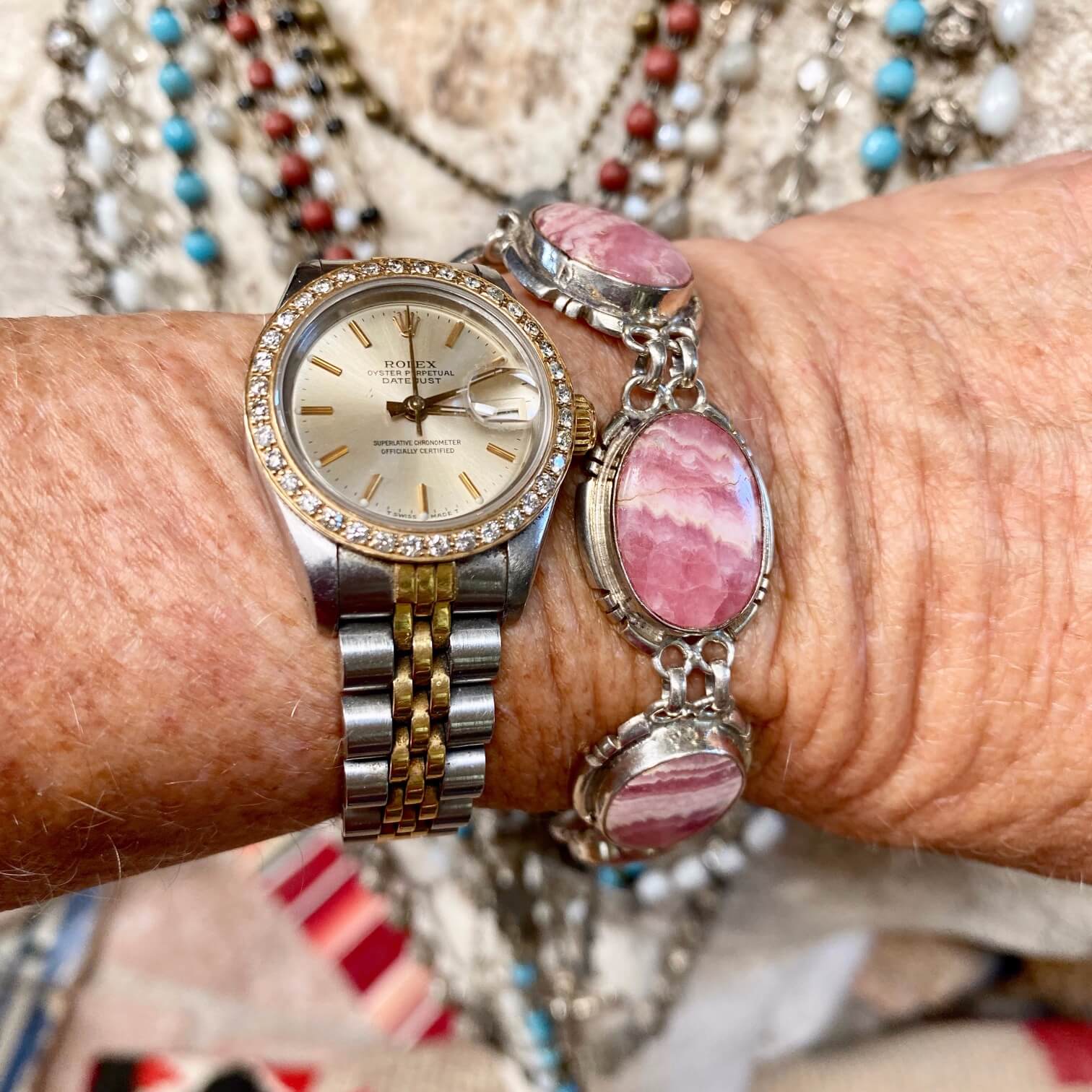 Navajo Sterling Silver Rhodochrosite Bracelet Johnson Ralph