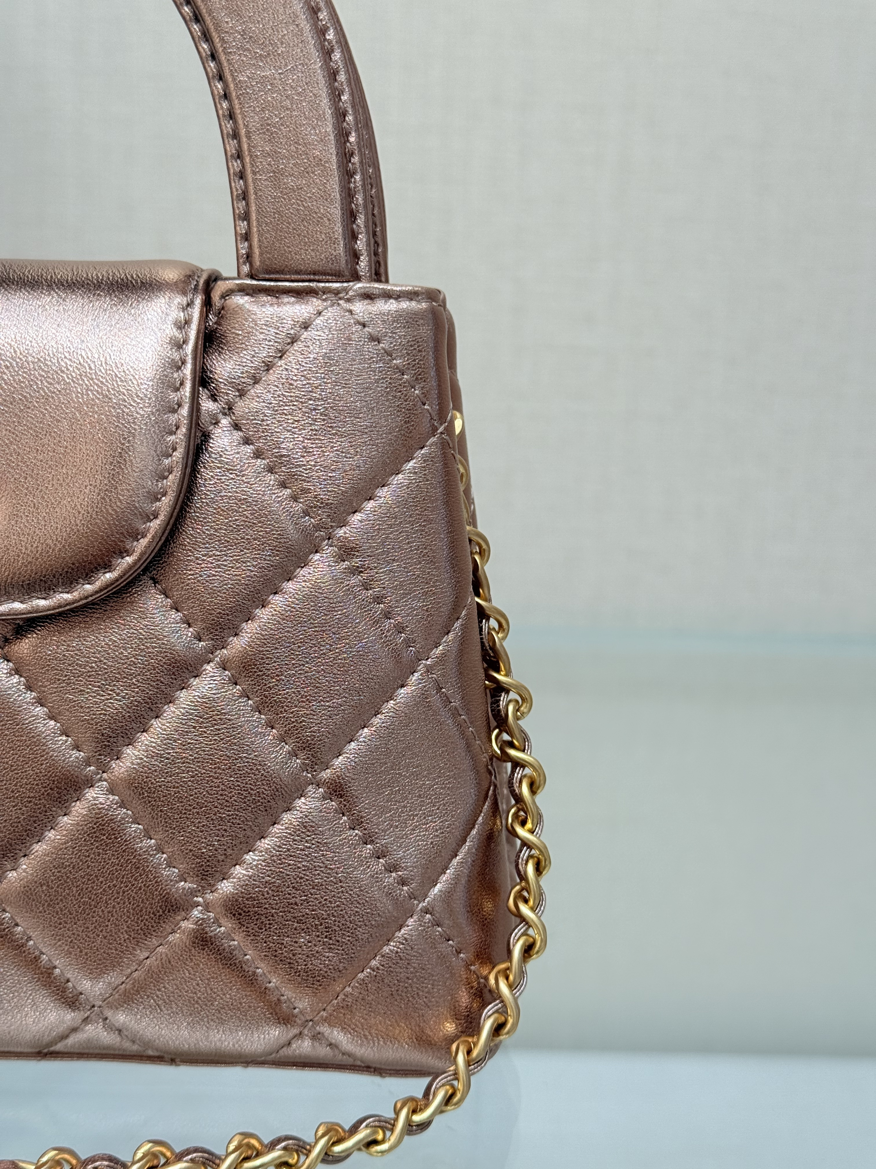 Mini Kelly Bag with Handle（Metallic Rose Gold ） - Mocuir