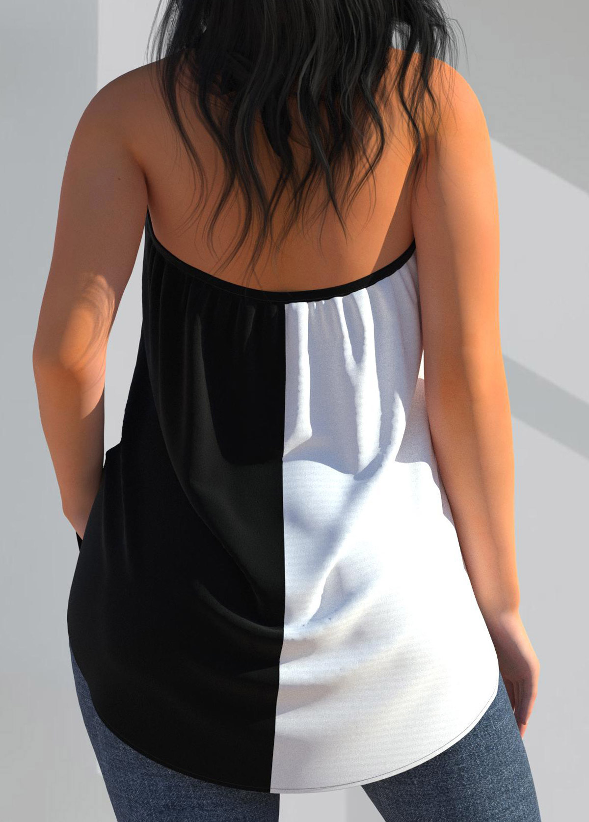 Sleeveless Black Cross Halter Contrast Tank Top