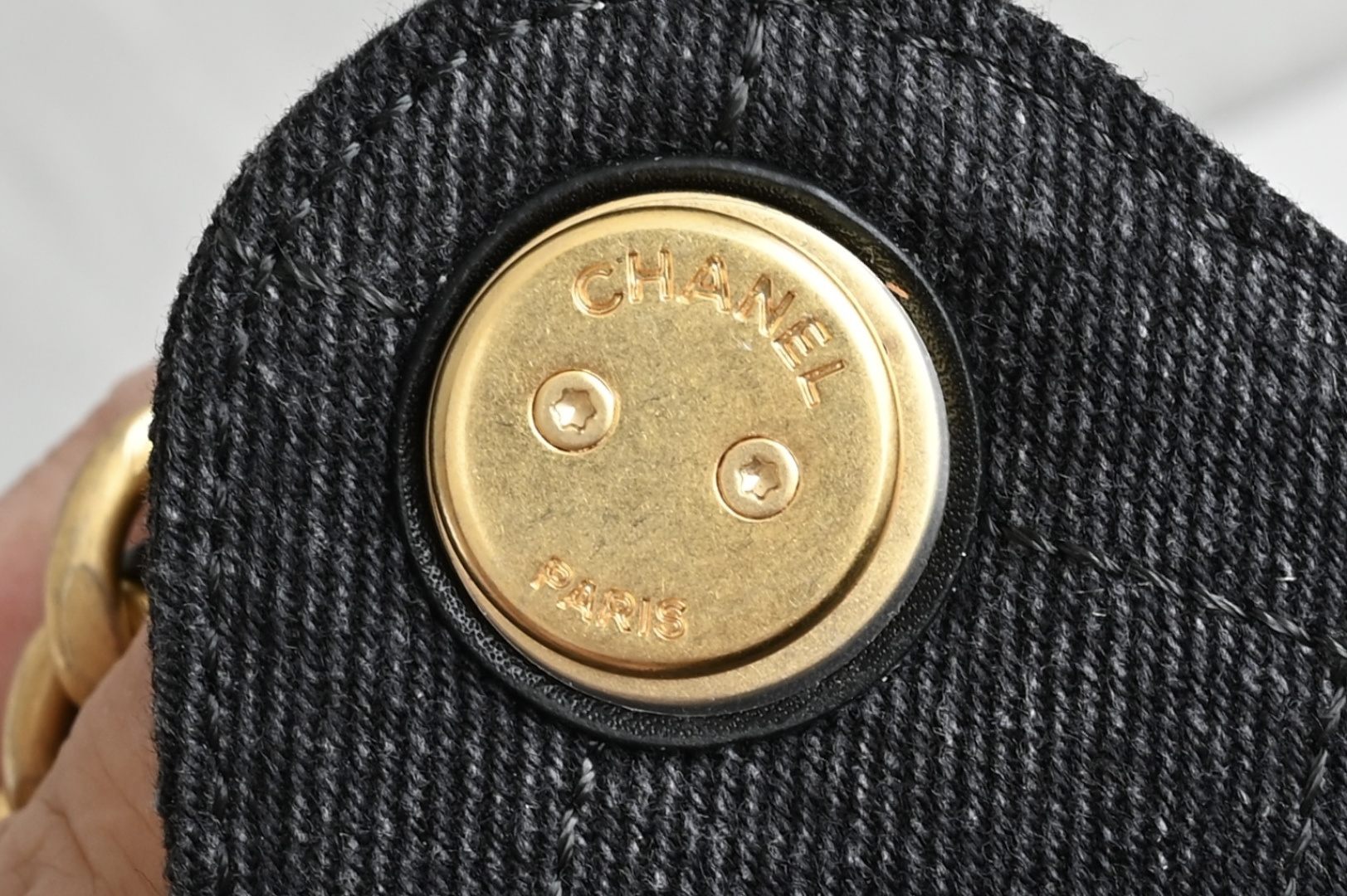 25 Mini Handbag (AS5631) in Black Washed Denim with Antique Gold-Tone Hardware - Mocuir