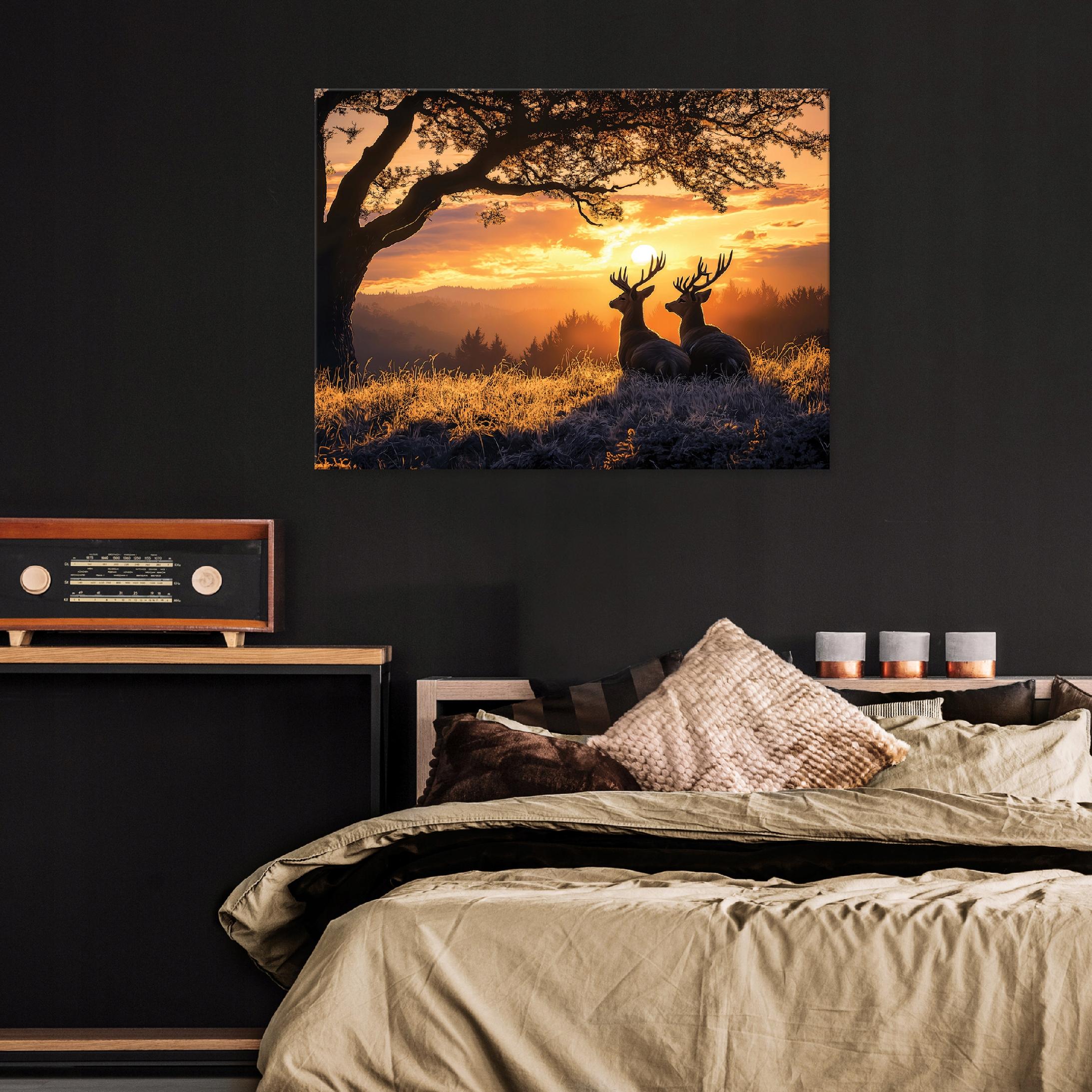 Painting for the bedroom, living room, or kitchen; featuring deer, nature, and a landscape; on canvas; for the wall; 40x30