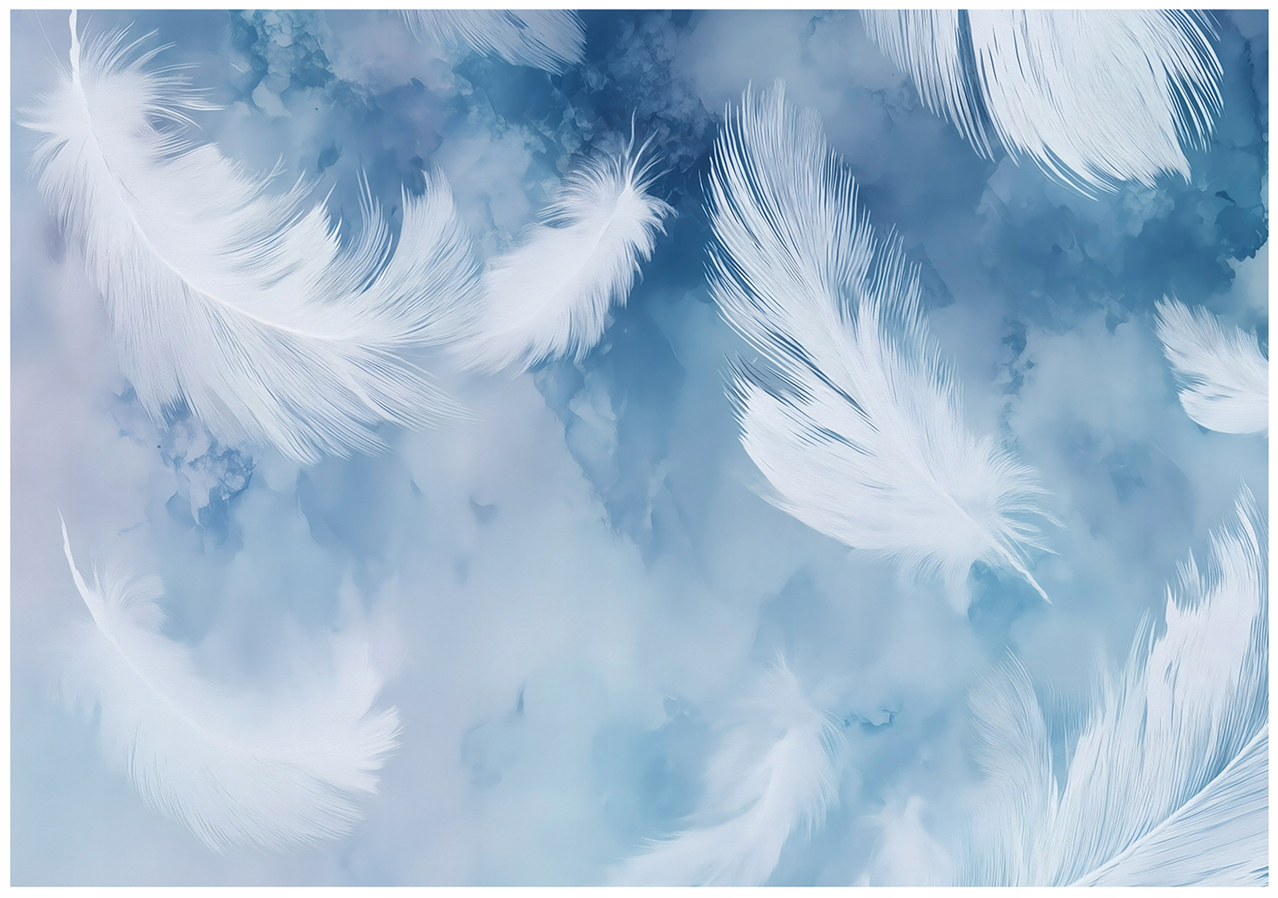 Blue feather wall mural for the bedroom or living room, non-woven wallpaper