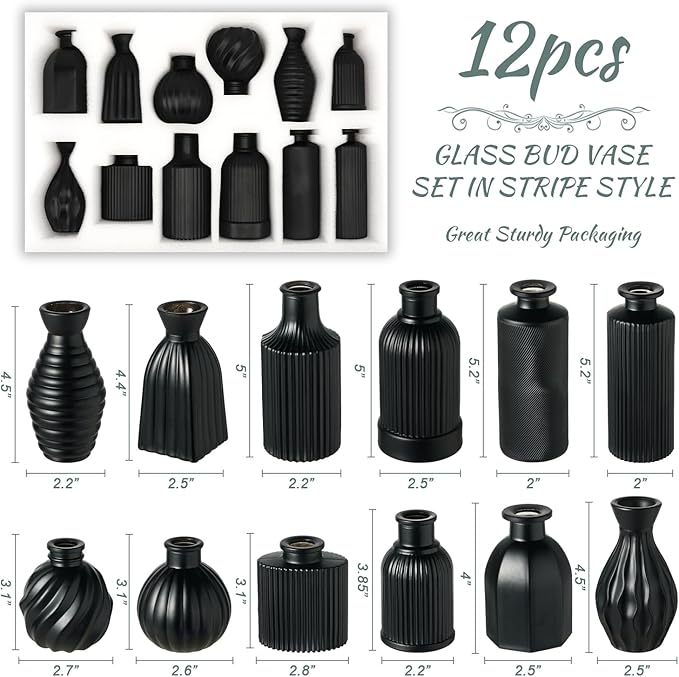 VASEA Black Vase, Bud Vases Set of 12