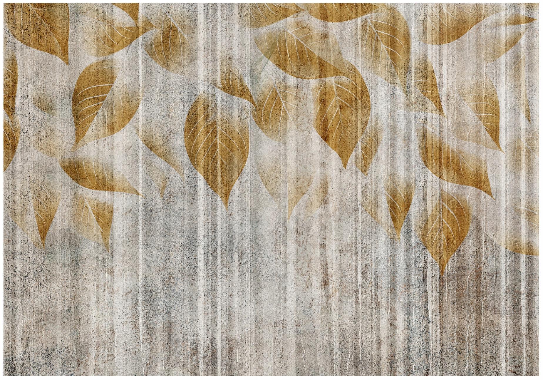 Beige boho concrete leaf wall mural for bedroom or living room,