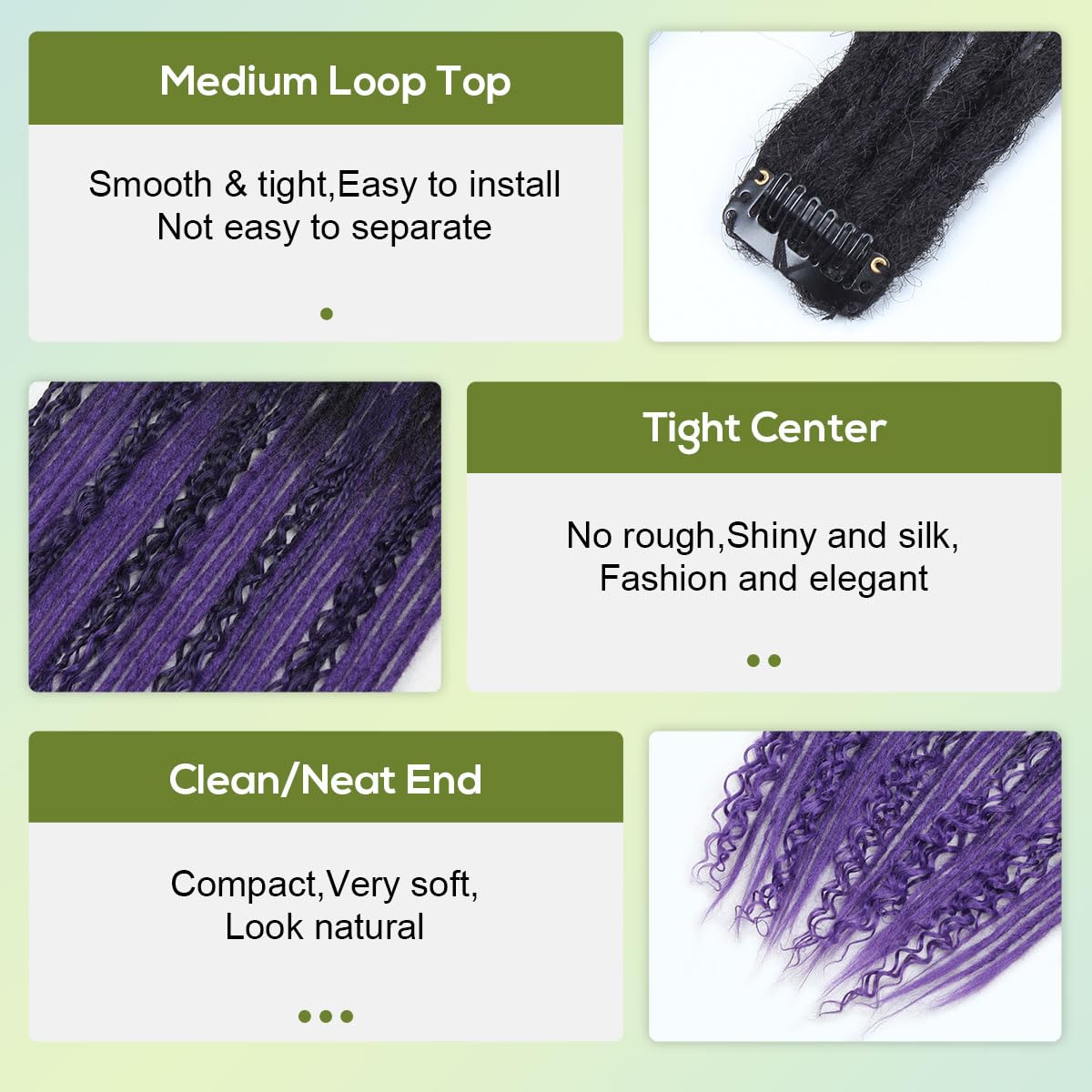 10PCS Clip in Dreadlock Extensions Full Sets, 24 inch Synthetic Clip Dreads Extensions Handmade Soft(Black/purple, Clip-in 40 Strands)