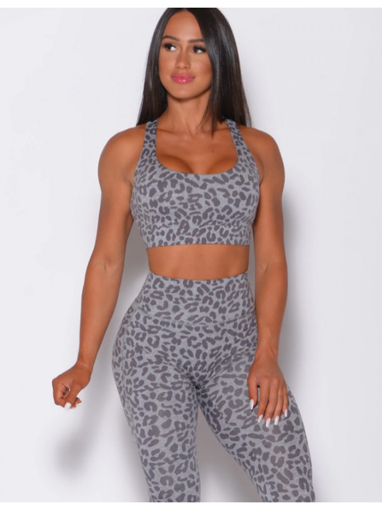 Leopard Pattern U Neck Bodycon Yoga Sets