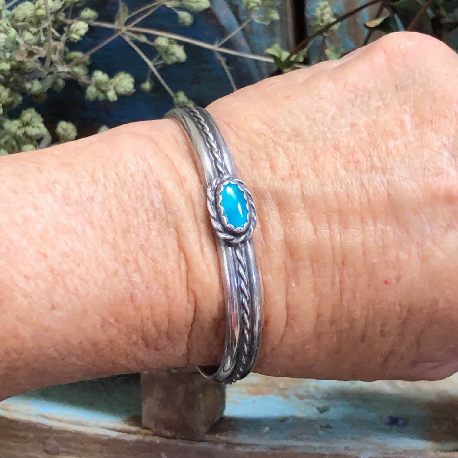 Sterling Silver Turquoise Stacking Cuff Bracelet Vintage