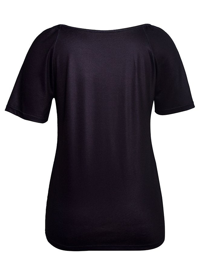 Black Short Sleeve Floral Shift Shirts & Tops