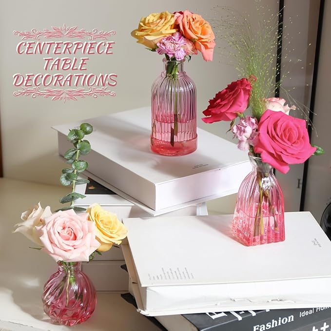 VASEA Pink Vase, Glass Bud Vases Set of 12