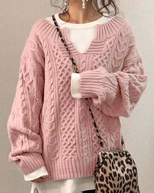 Fashion V-neck Knitted Sweater