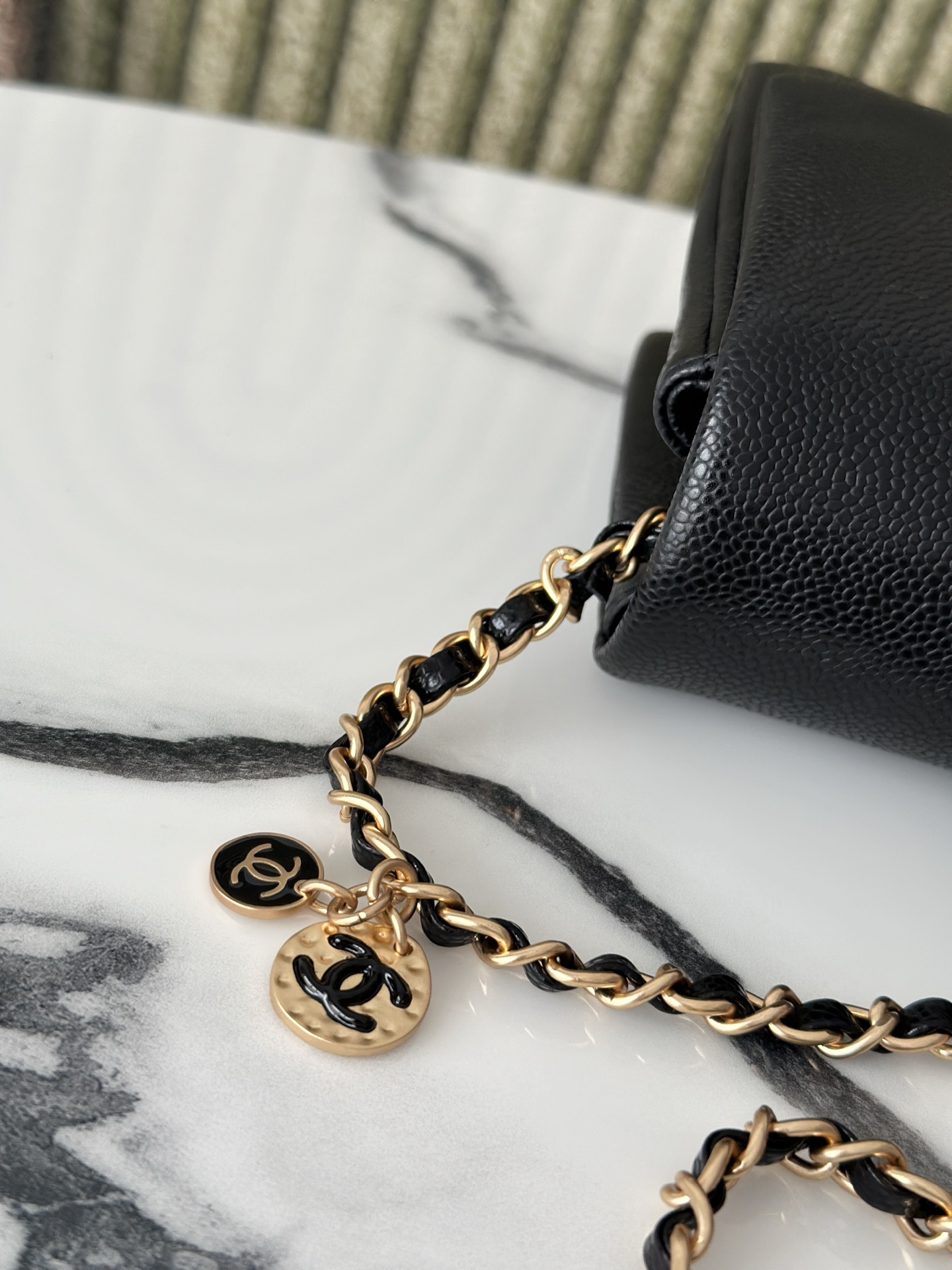 24K Black Caviar Quilted Medium Classic Flap Bag with Gold Hardware and CC Charms - Mocuir