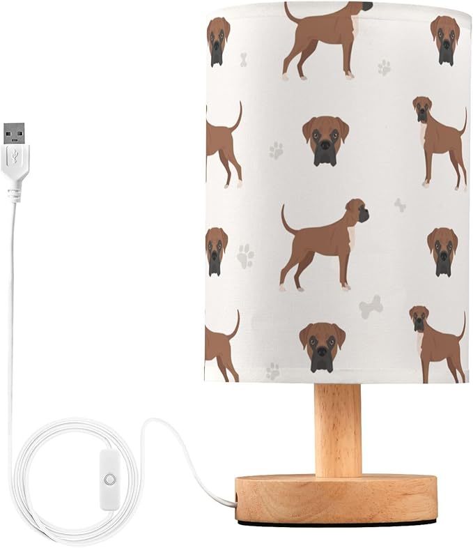 Table Lamp Boxer Dog Pattern Nightstand Lamp