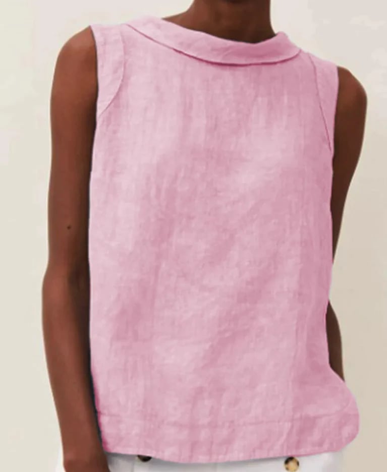 Linen Short-Sleeved Blouse With A Round Neck