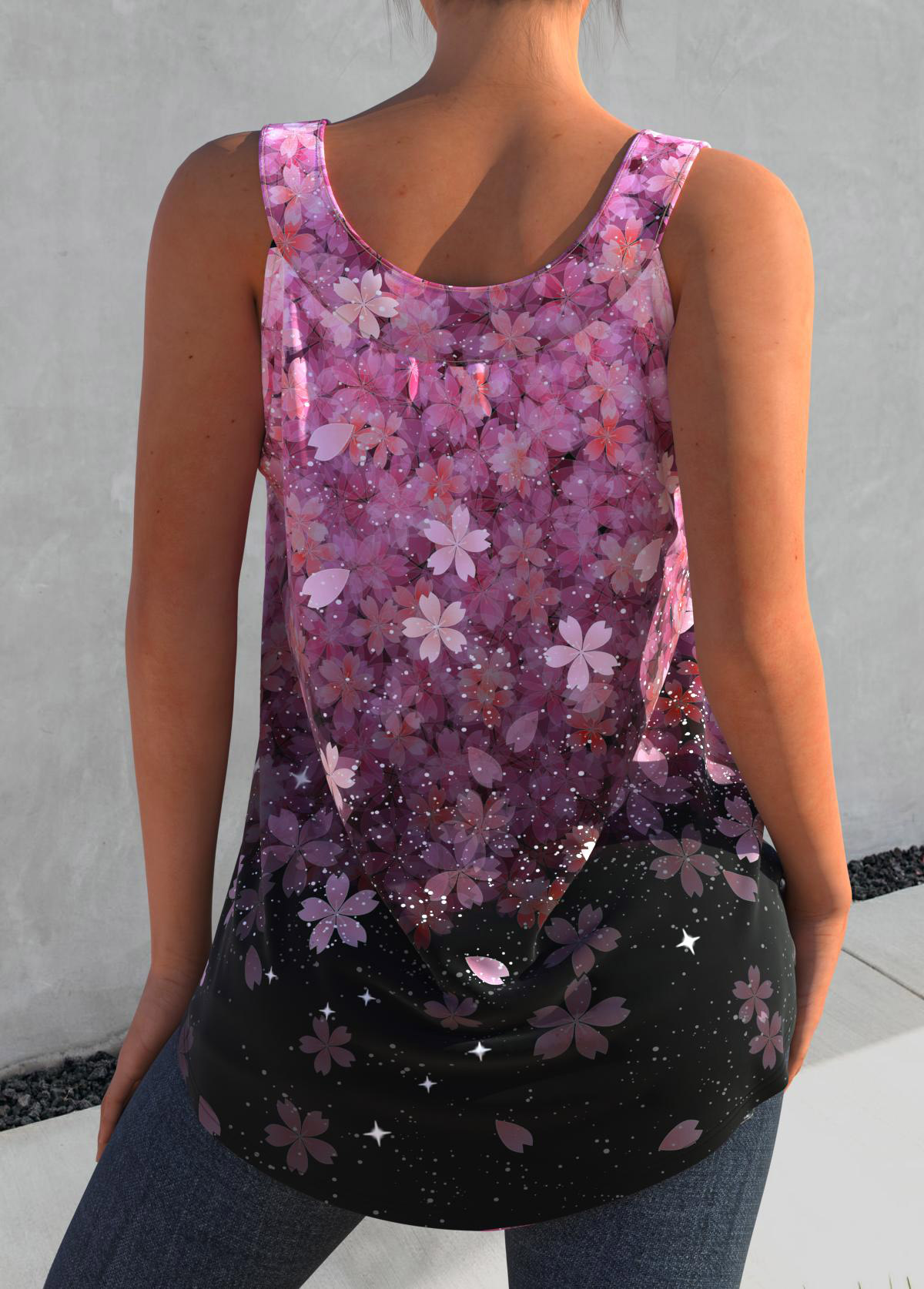 Ombre Floral Print Rose Pink Tank Top