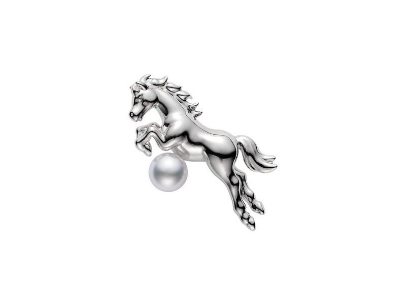 Leaping White Horse Pearl Brooch