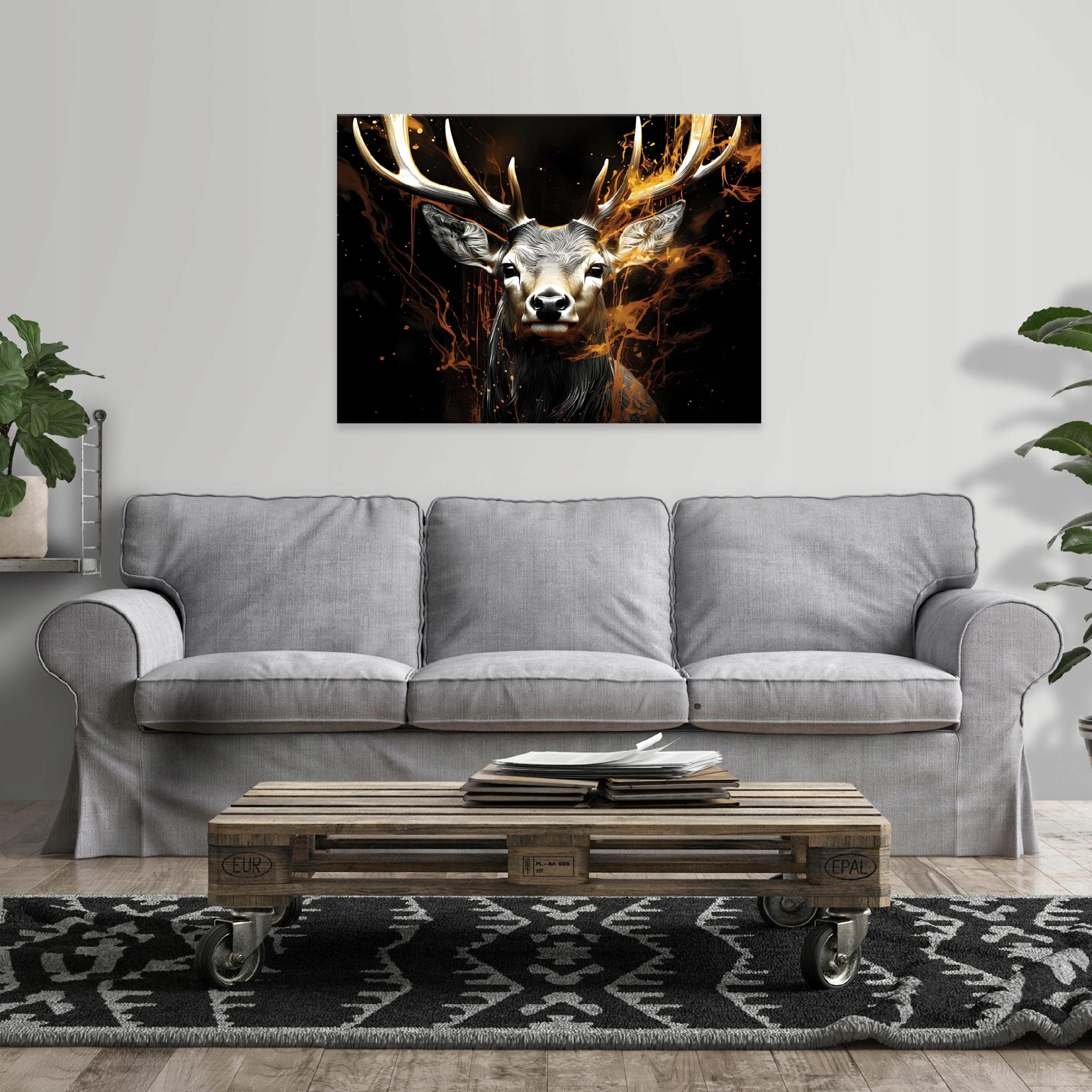 Abstract deer painting, black, large living room, 60x40