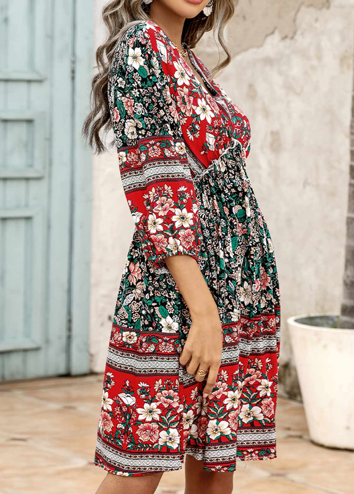 Red Stringy Selvedge Floral Print Dress