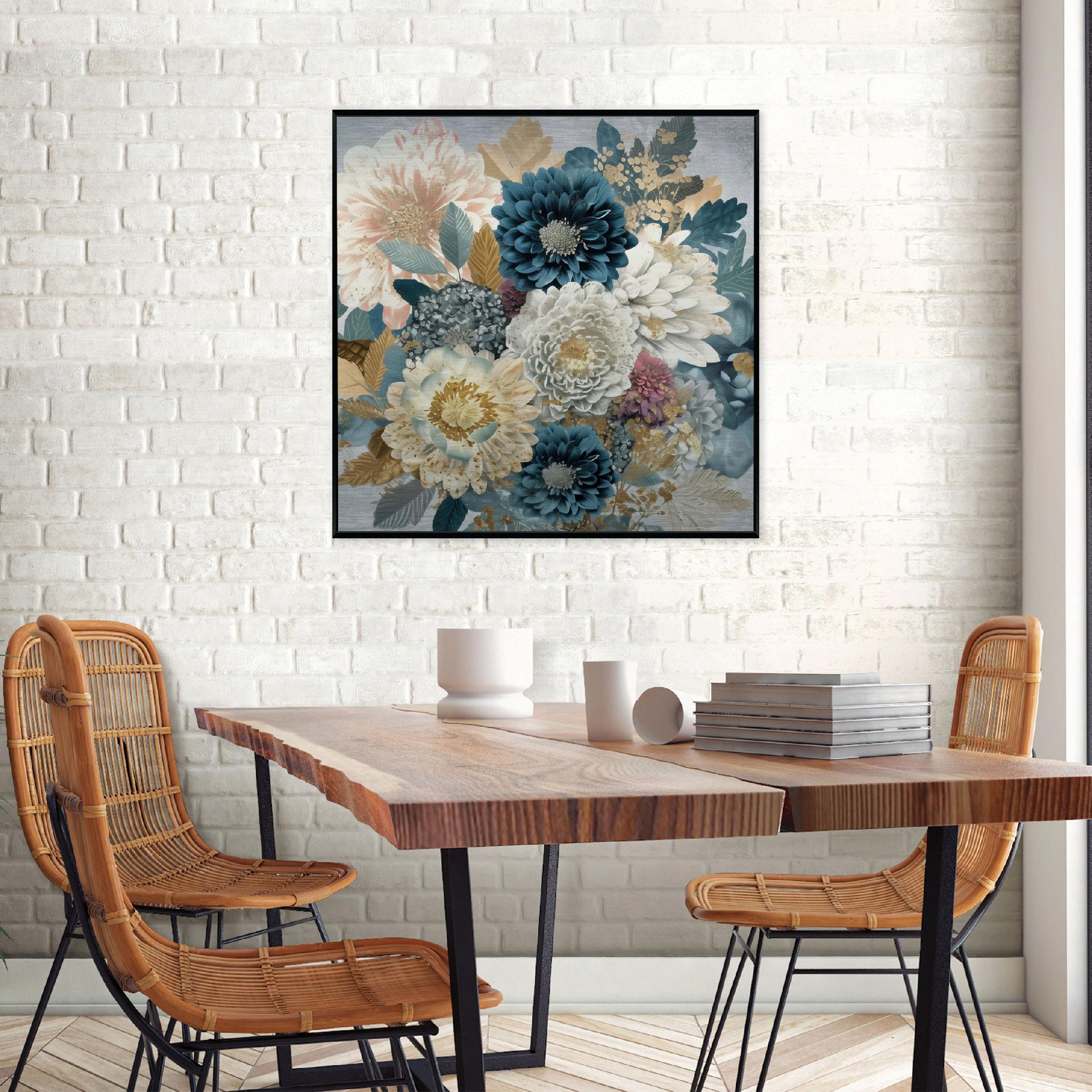 Picture in a black frame, metal flowers, abstract, loft, living room, bedroom, 30x30
