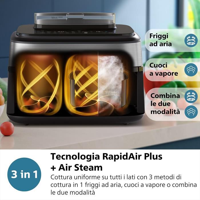 PHILIPS - AIRFRYER SERIE 5000 DA 9L COTTURA VAPORE NA555/00-Inox