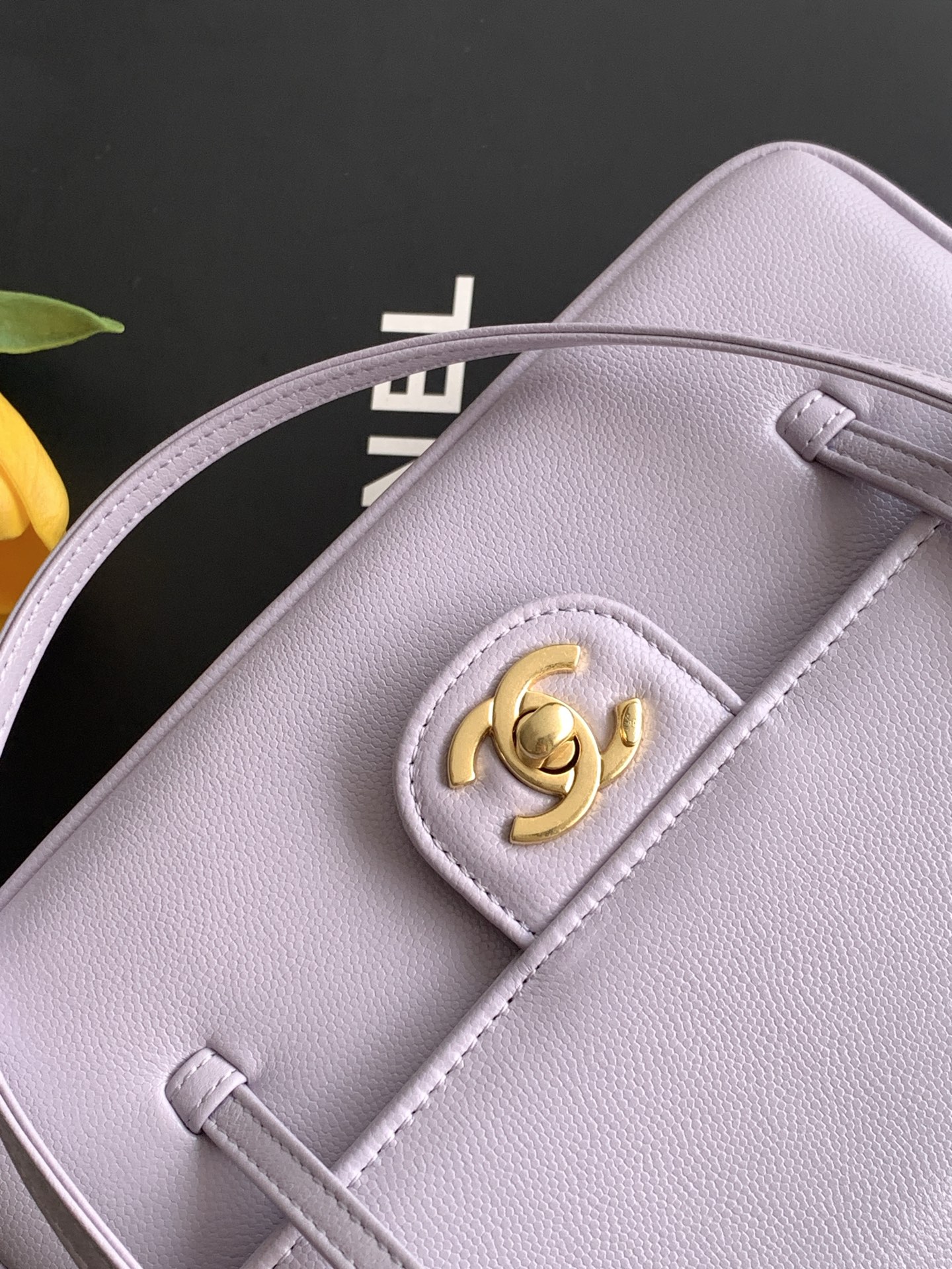 26P Preppy Coco Small Flap Bag in Lavender Grained Shiny Calfskin with Gold-Tone Hardware - Mocuir