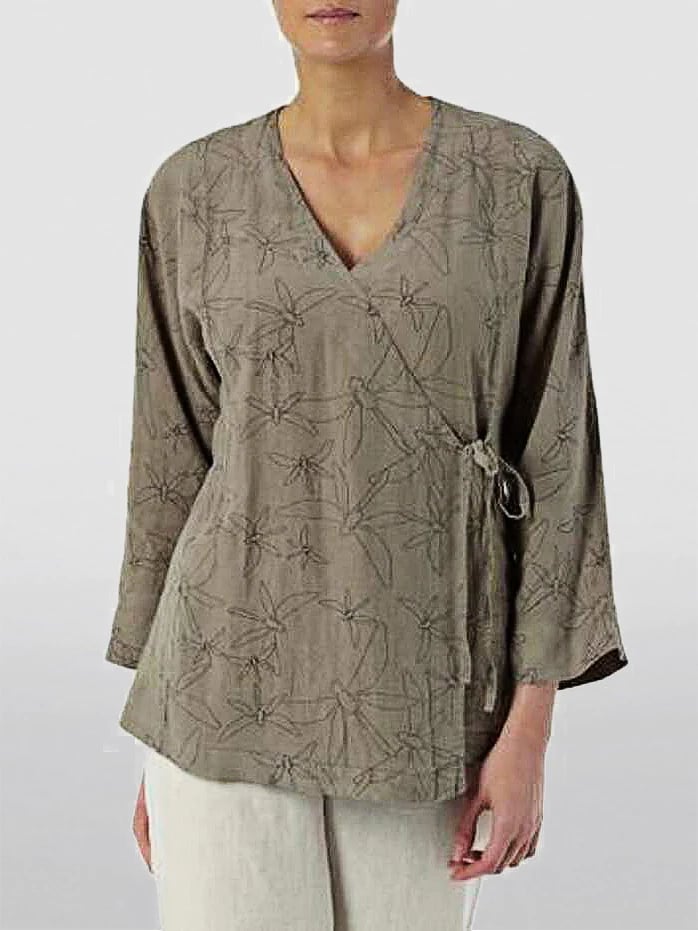 Dragonfly Print Rope Lace-Up Top