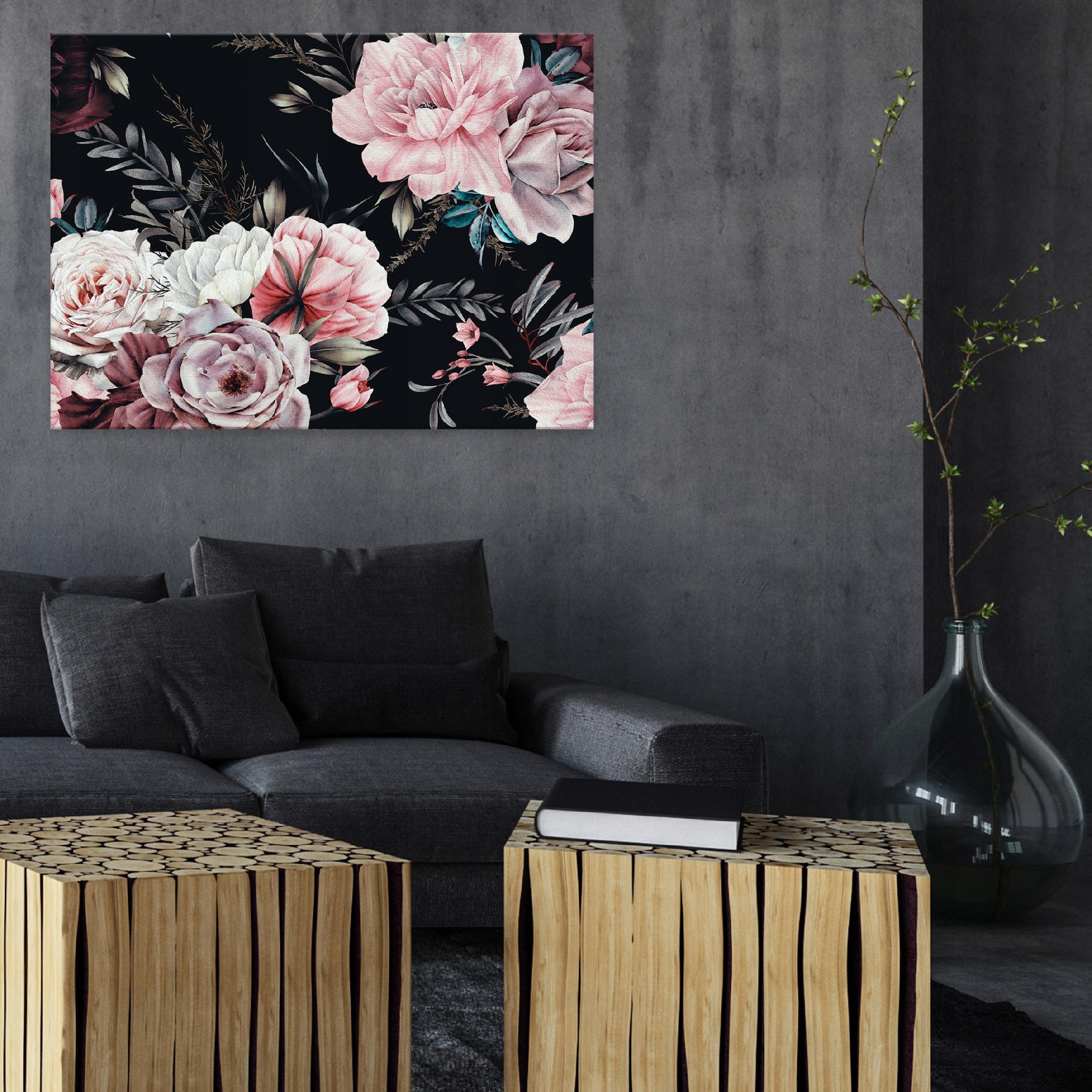 Canvas painting flowers peonies roses living room 60x40