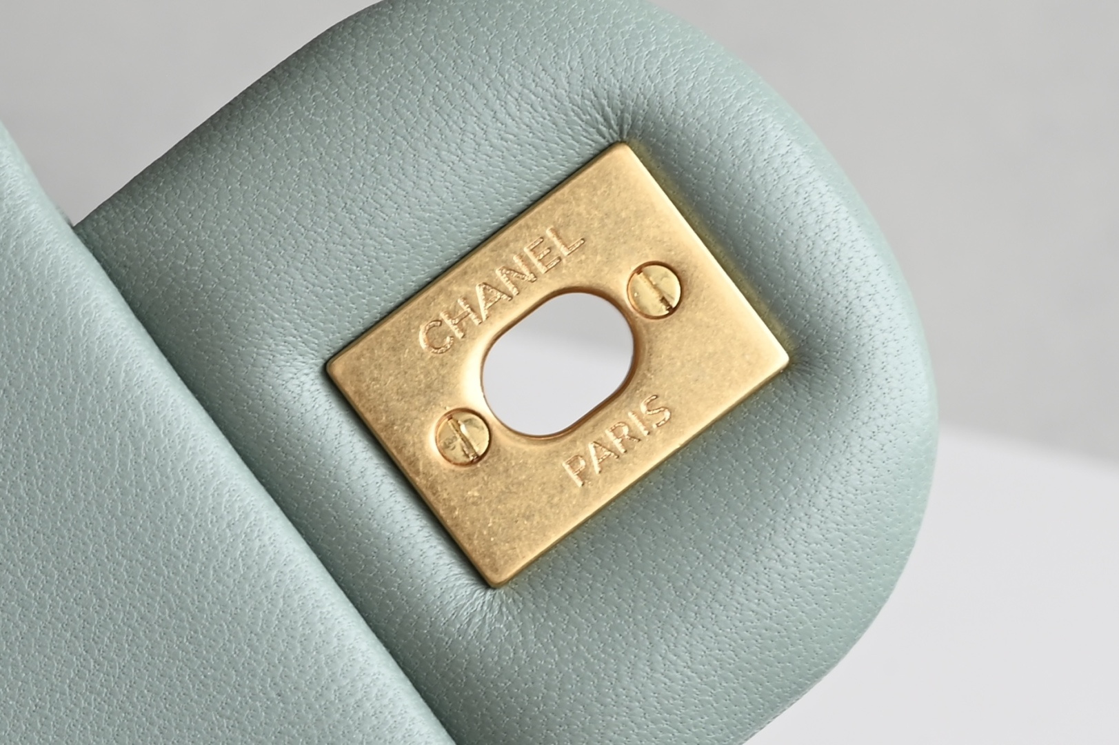 Classic Flap Large Mini with Adjustable Ball Chain in Mint Green Lambskin with Light Gold-Tone Hardware (Model AS1787) - Mocuir