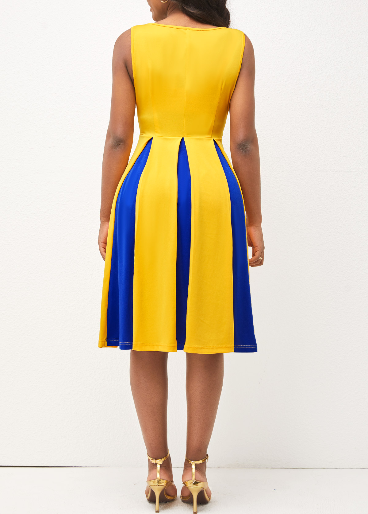 Round Neck Sleeveless Yellow Contrast Dress