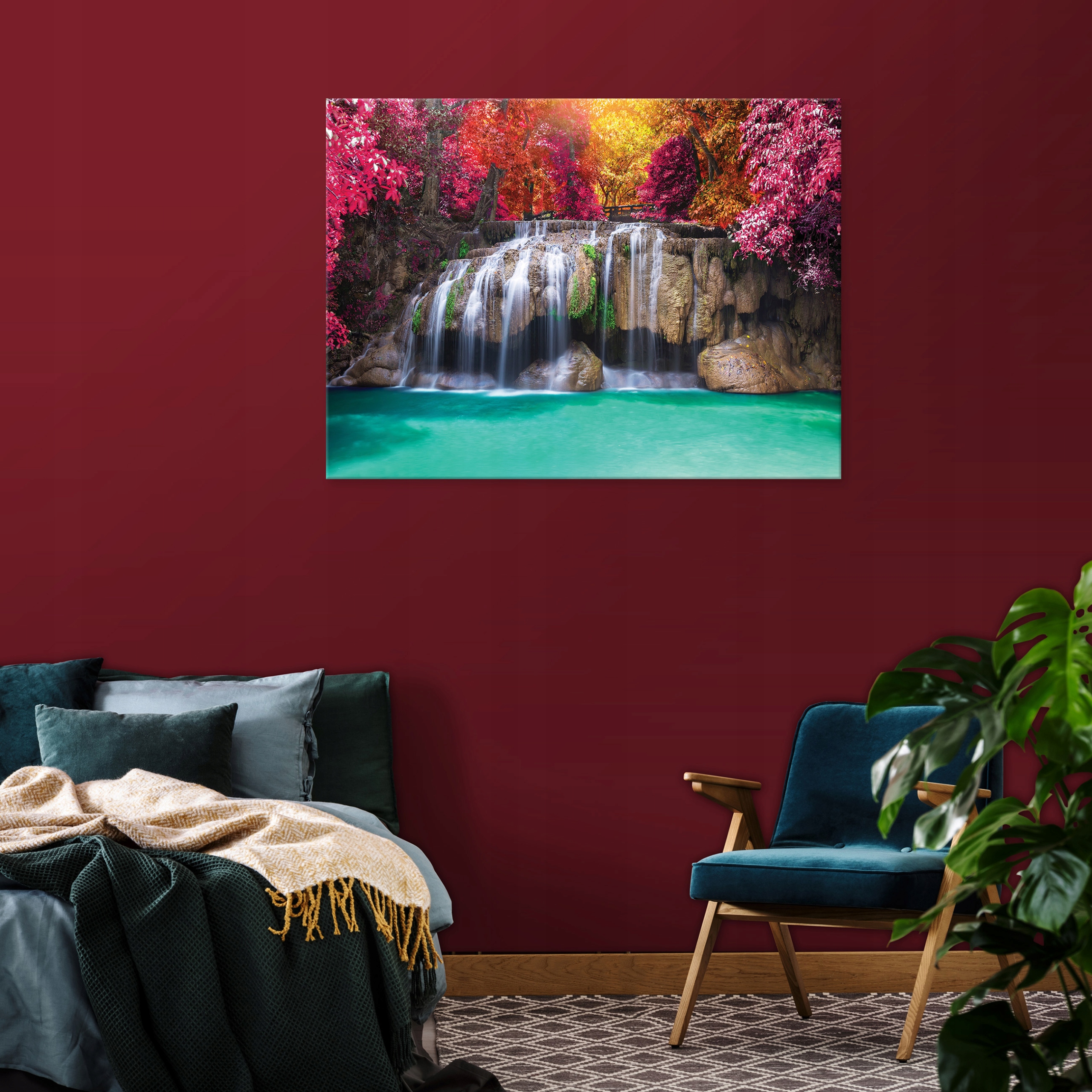 Waterfall forest landscape painting for the bedroom or living room, on canvas, 40x30