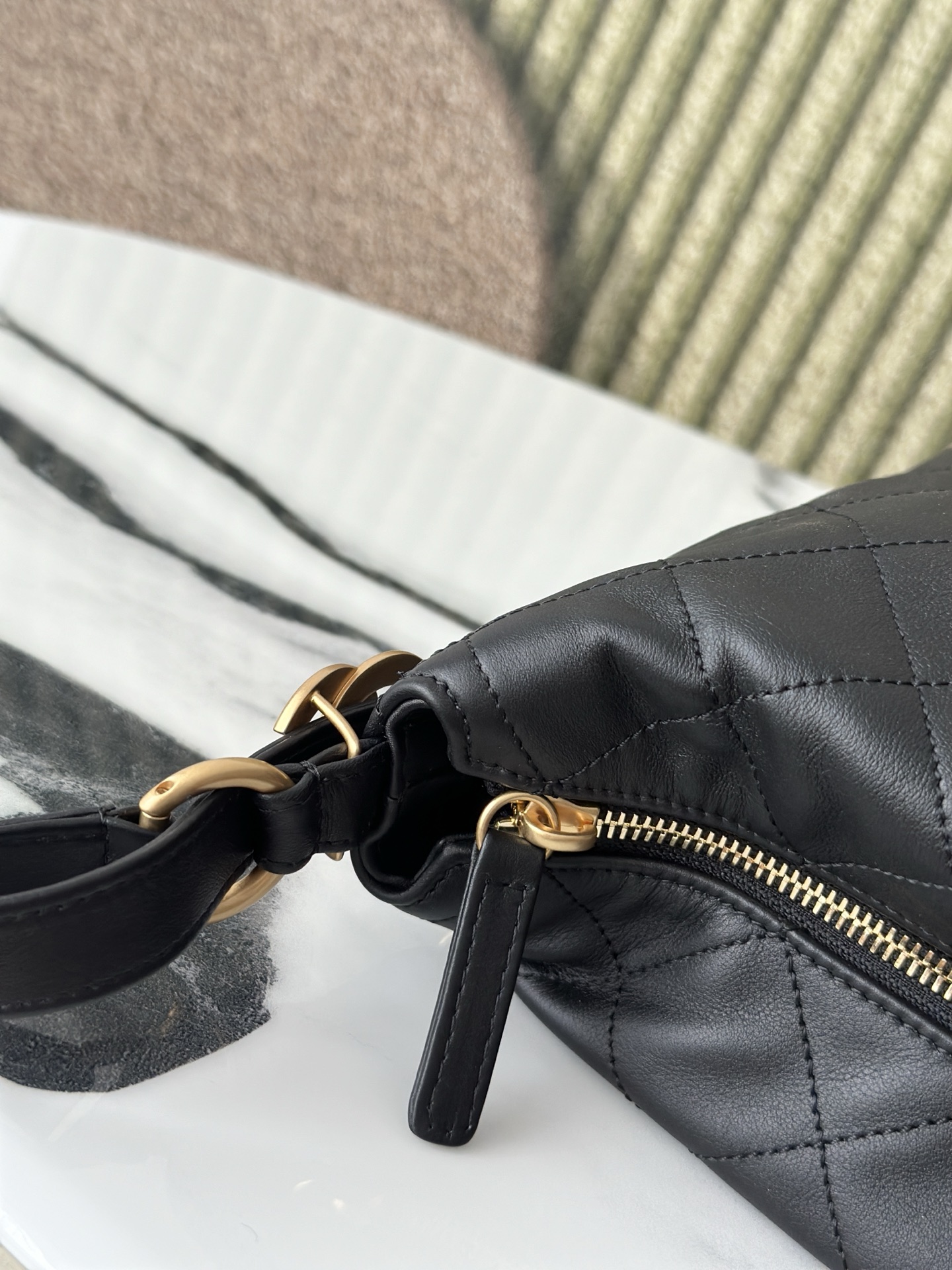 Quilted Calfskin Large Hobo Bag in Black Calfskin with Gold-Tone Hardware - Mocuir