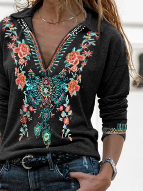 Shift Vintage Floral Printed Long Sleeve Shirts & Tops