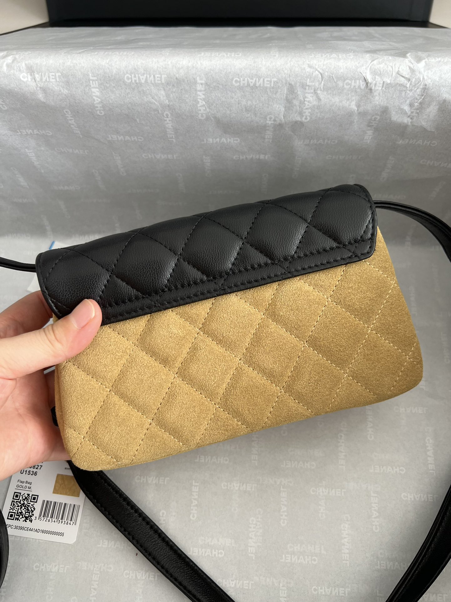 25A Lambskin & Suede Quilted Flap Bag in Black & Camel with Gold-Tone Hardware - Mocuir