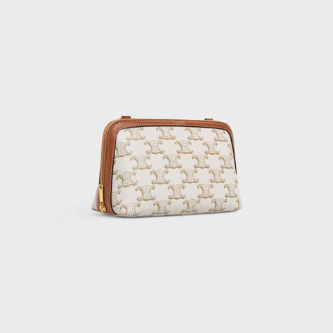 CLUTCH WITH CHAIN IN TRIOMPHE CANVAS AND LAMBSKIN WHITE/TAN