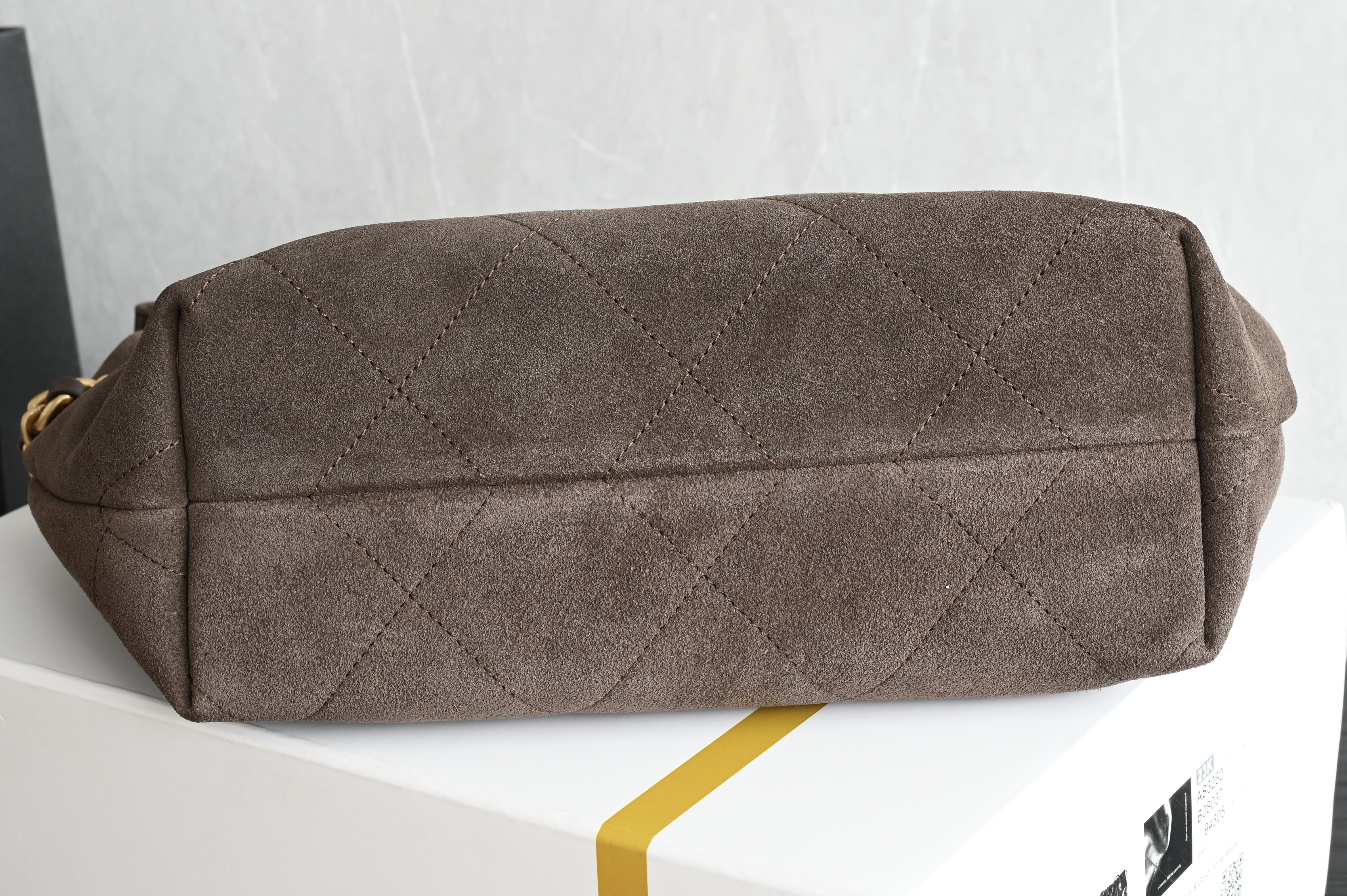 26C Hobo Shoulder Bag in Dark Brown Quilted Suede Calfskin with Light Gold-Tone Hardware - Mocuir