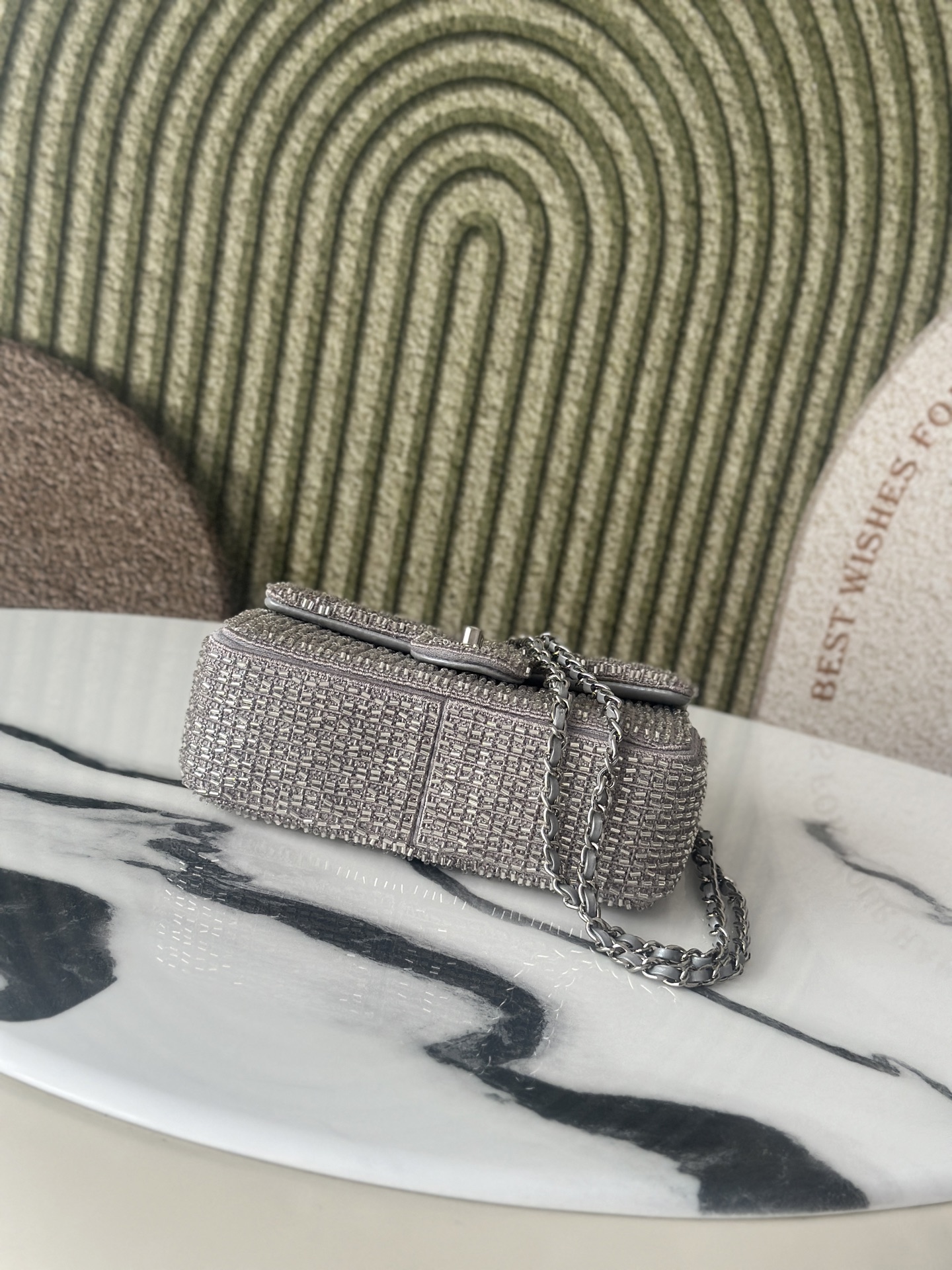 19 Bag Small in Grey Crystal Embellished Lambskin with Silver-Tone Hardware - Mocuir