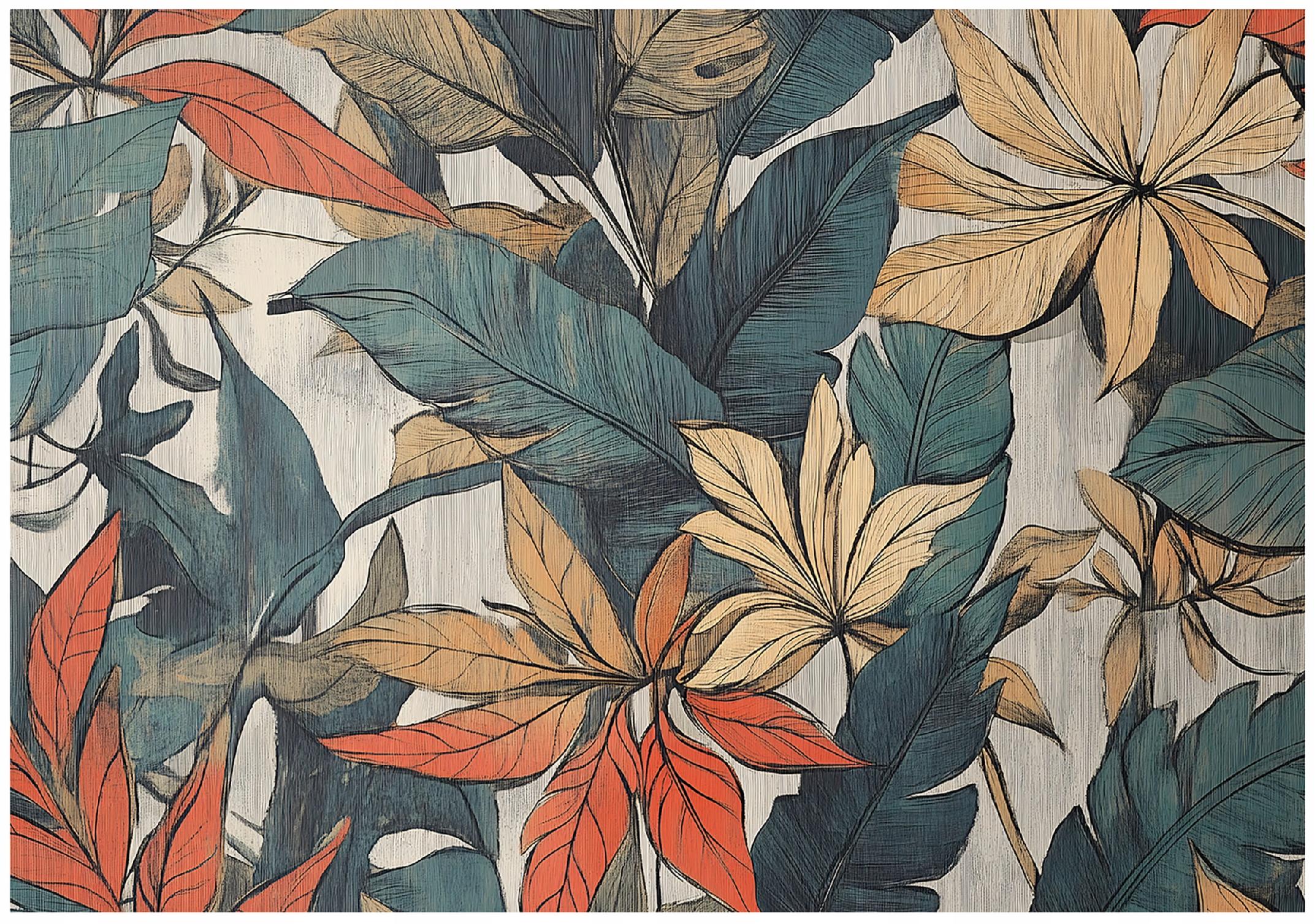 Abstract leaves wall mural for bedroom or living room, non-woven wallpaper,