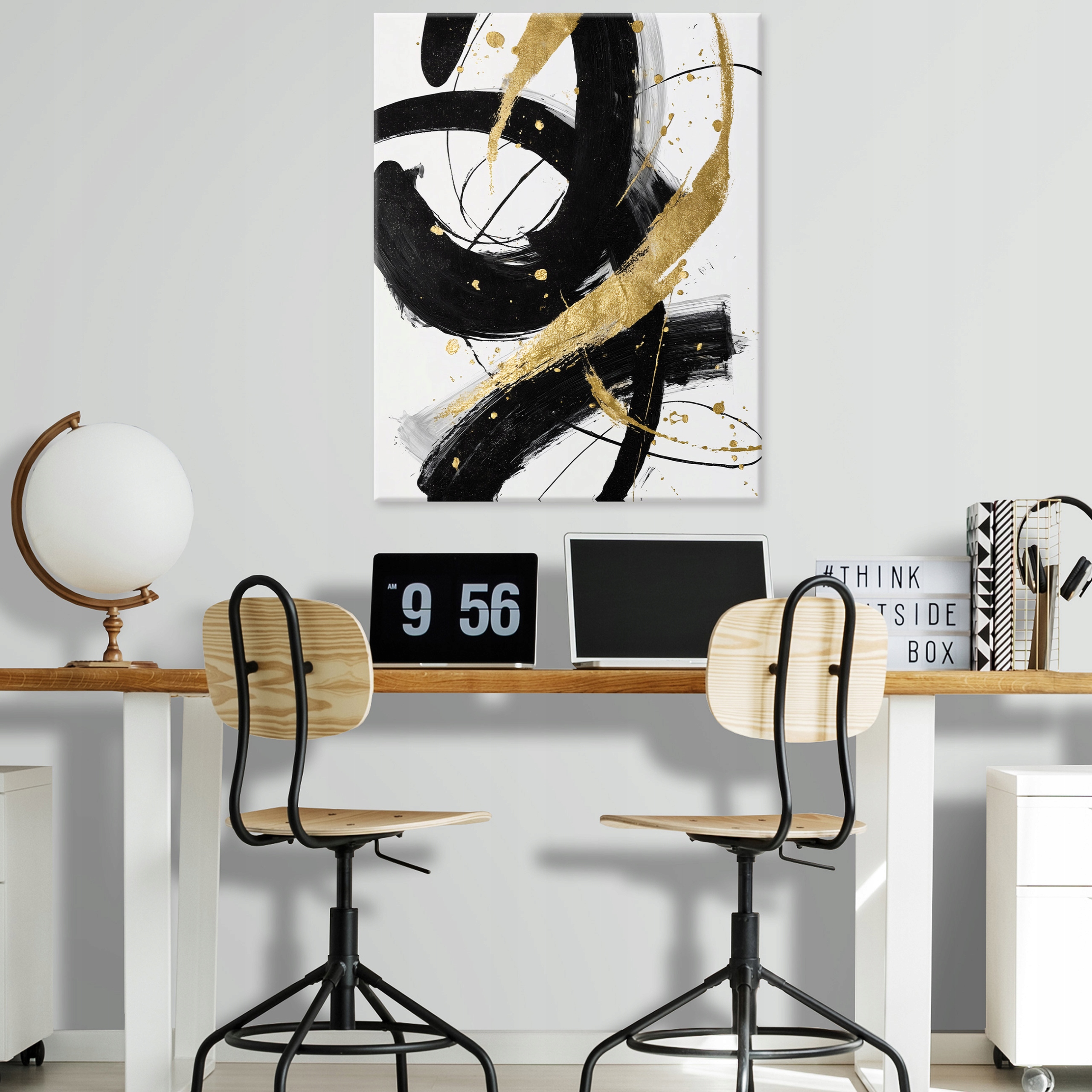 Abstract painting, gold glamour, black, for bedroom or living room, on canvas, 40x30