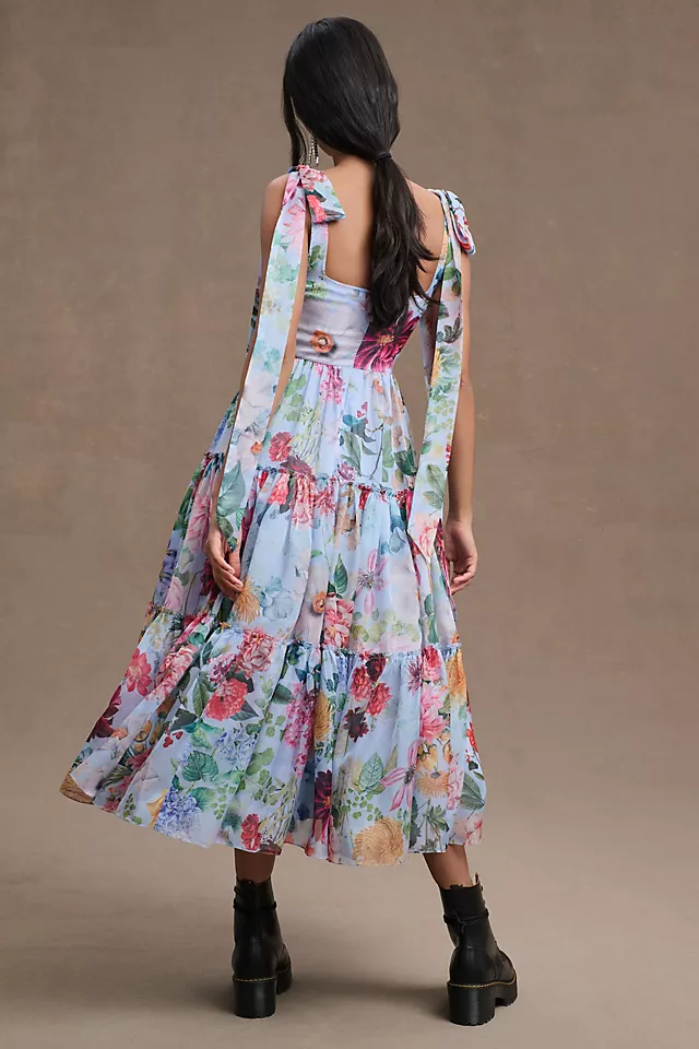 Trendy Tiered Square-Neck A-Line Midi Dress BLUE