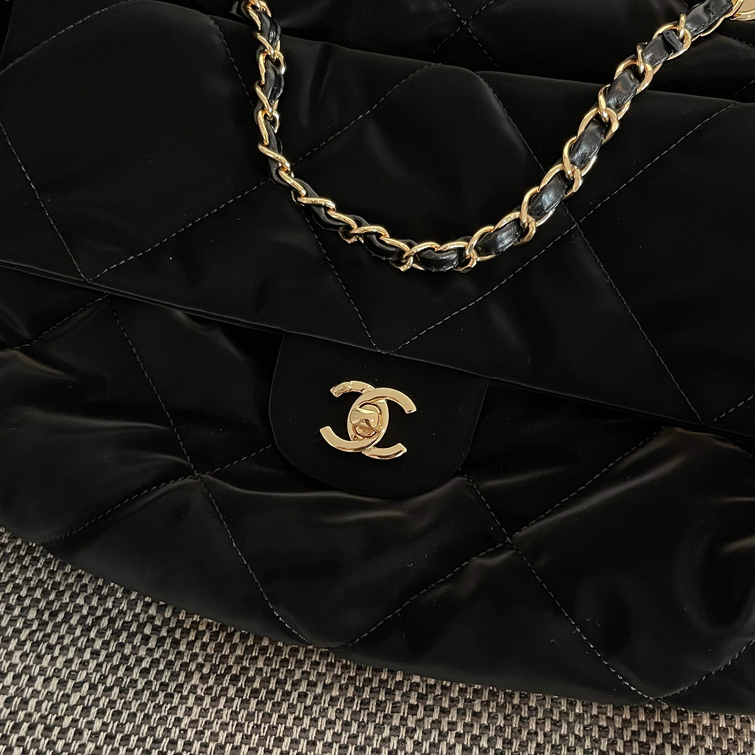 24N Coco Neige Large Hobo Bag in Black Satin Nylon (Gold Hardware) - Mocuir