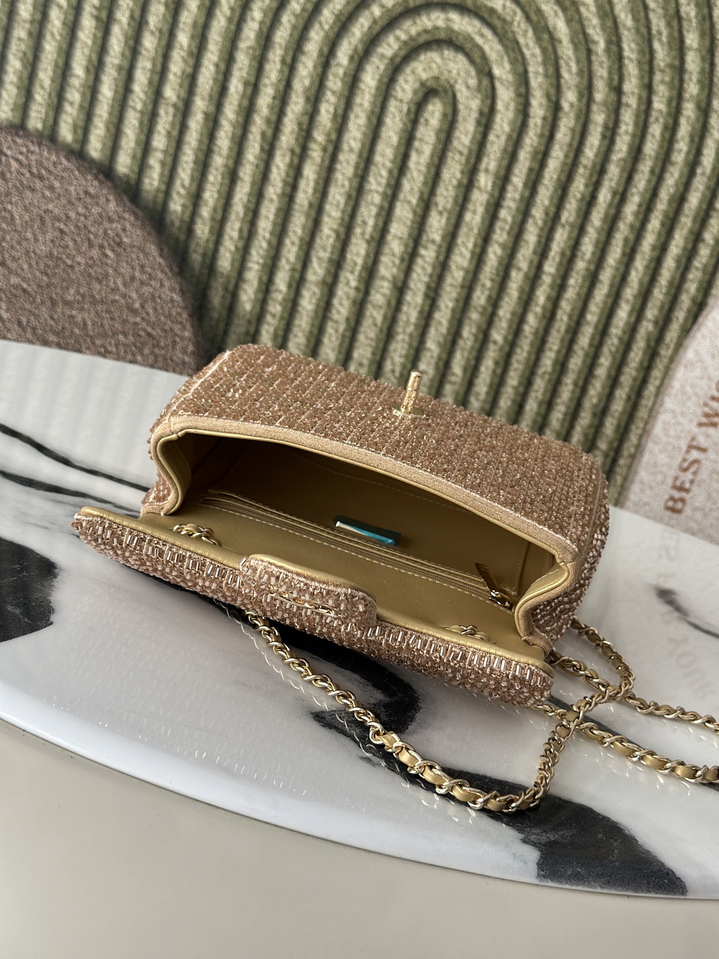 Classic Flap Mini in Gold Crystal Embellished Lambskin with Gold-Tone Hardware - Mocuir