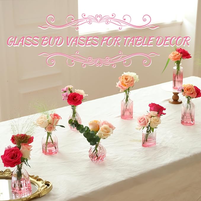VASEA Pink Vase, Glass Bud Vases Set of 12