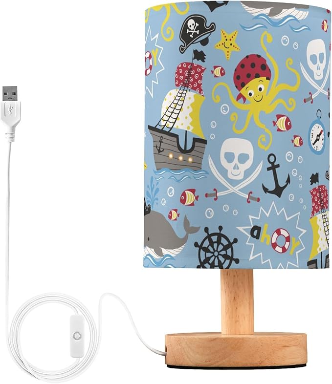 TWINKLETALE Table Lamp Pirate Marine Animal Octopus Whale Fish Nautical Skull Nightstand Lamp