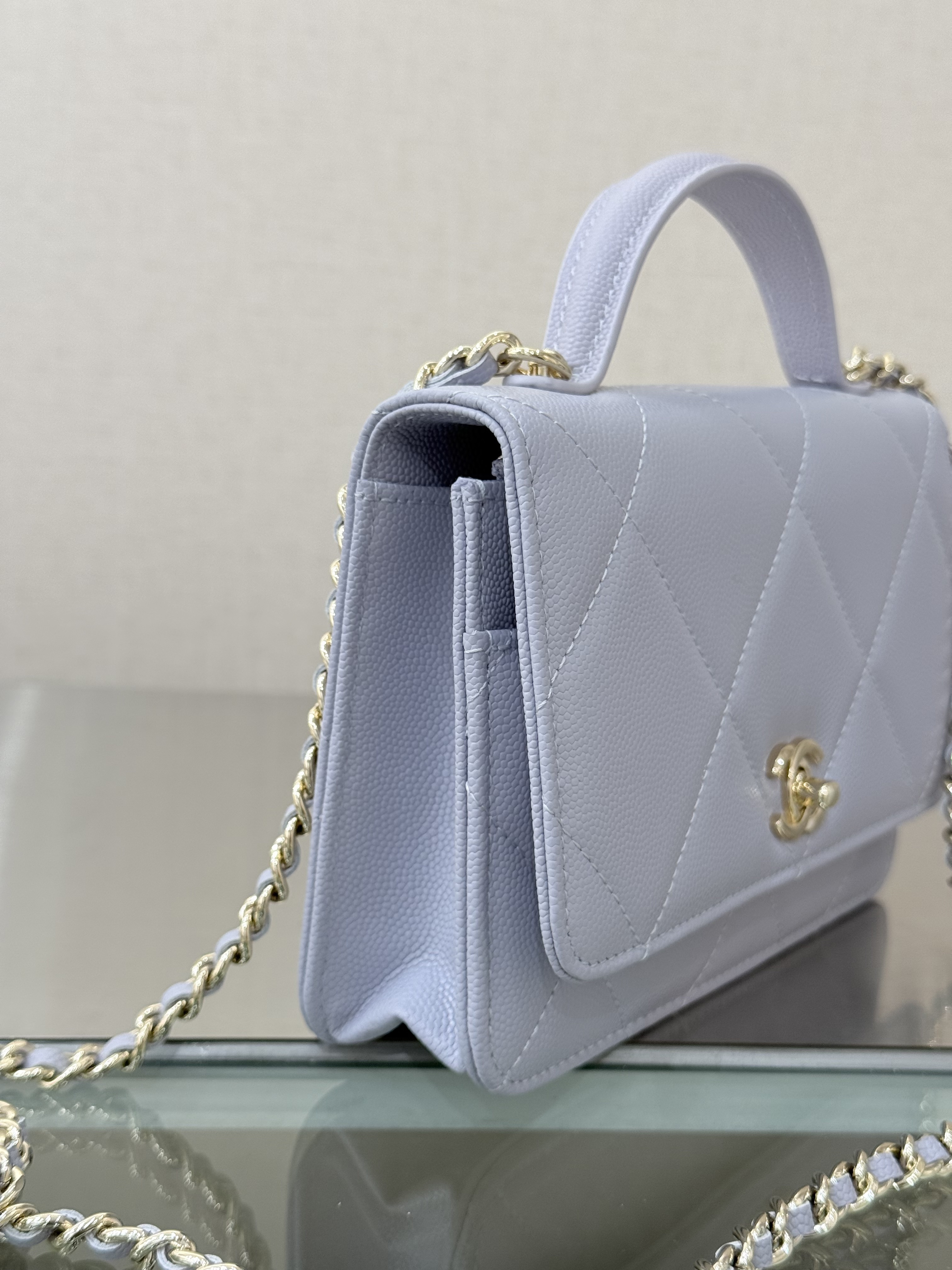 Classic Wallet On Chain with Top Handle（Gray-Blue） - Mocuir