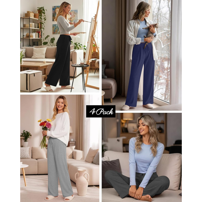 4 Pack Women's Lounge Pants Wide Leg Yoga Pants
