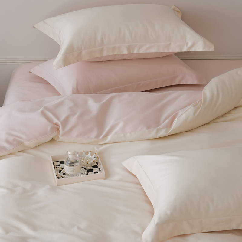 High-grade 100S long staple cotton satin bed sheet four-piece set cotton cotton girl heart quilt cover bedding