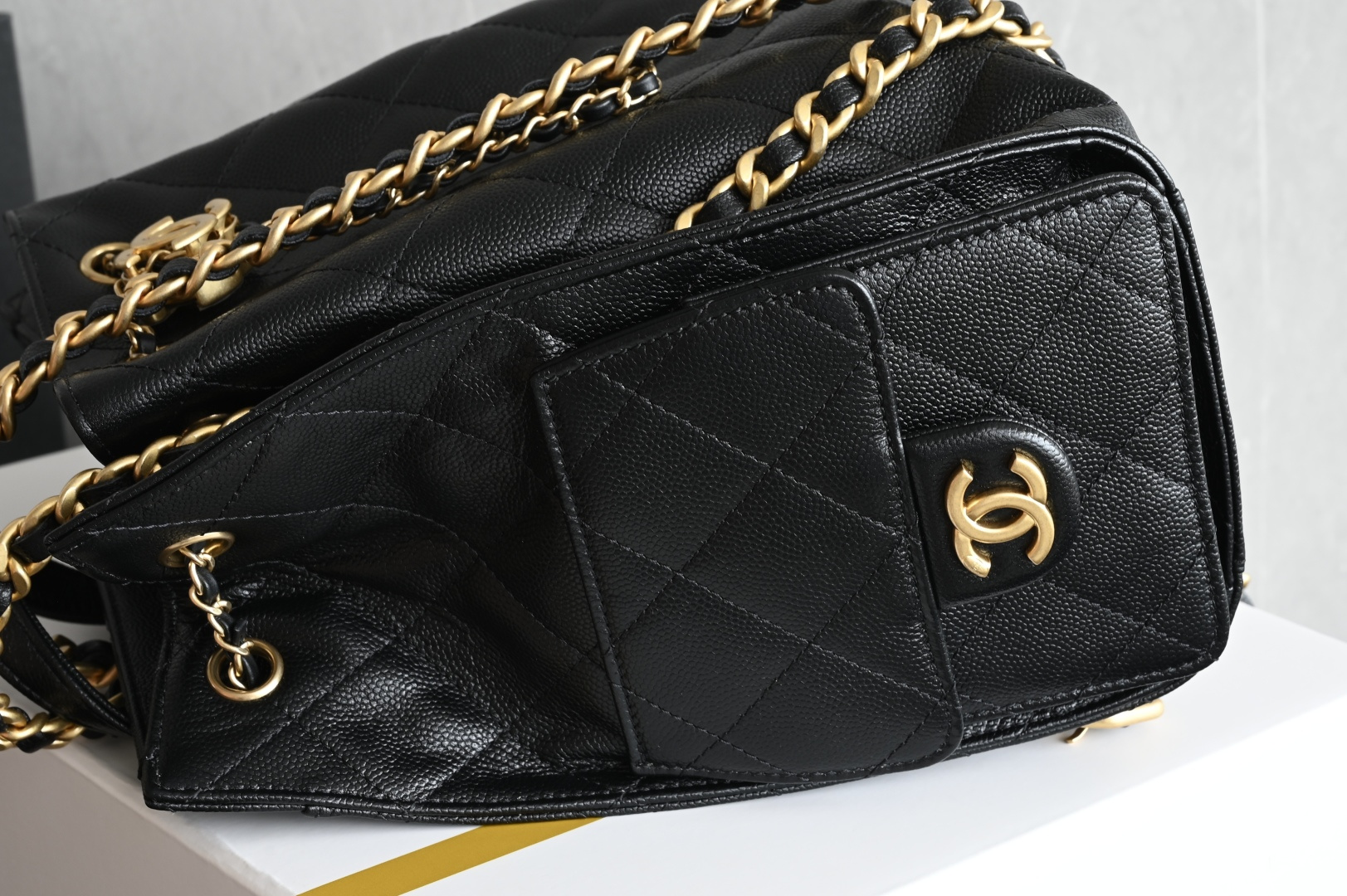 25 Medium Backpack in Black Grained Calfskin (Caviar) with Gold-Tone Hardware (Model AS5600) - Mocuir