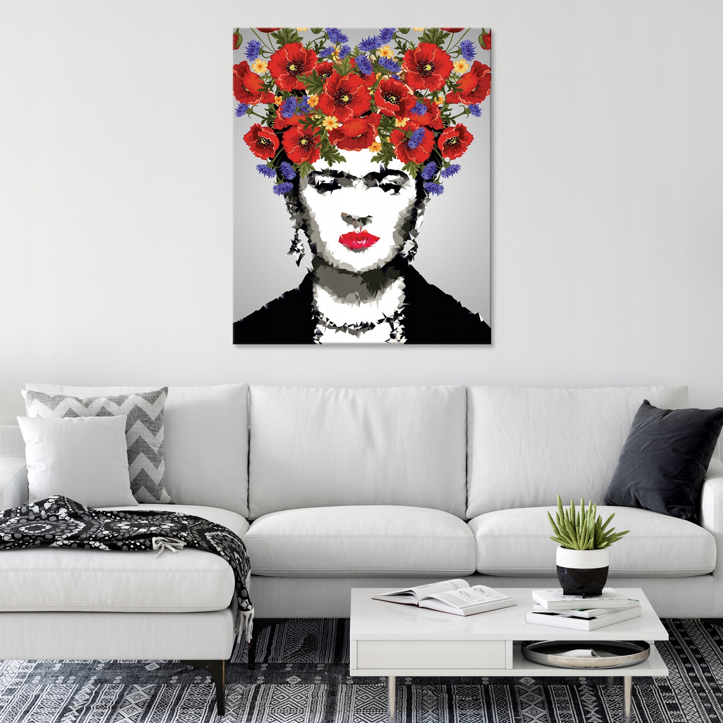Frida Kahlo painting for the living room, flowers, large, 60x40