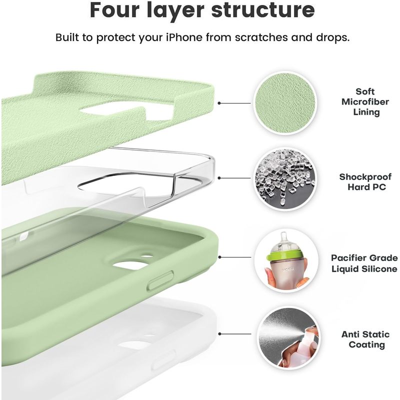 Compatible with iPhone 13 Case, Liquid Silicone Upgrade [Camera Protection] [Soft Anti-Scratch Microfiber Lining] Shockproof Phone Case for iPhone 13 6.1 inch - Matcha